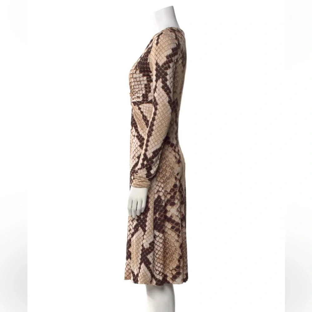 Roberto Cavalli Brown and Cream Long Sleeve Dress - Picture 2 of 3